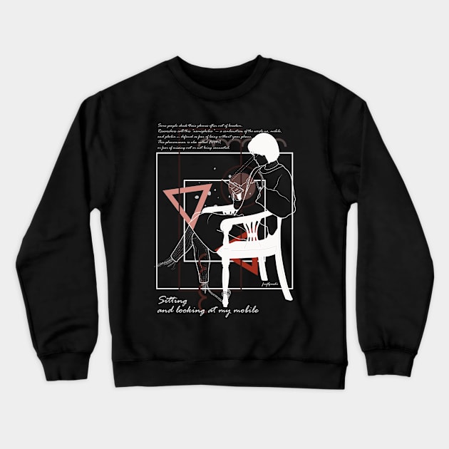 Sitting and looking at my mobile version 4 Crewneck Sweatshirt by Frajtgorski